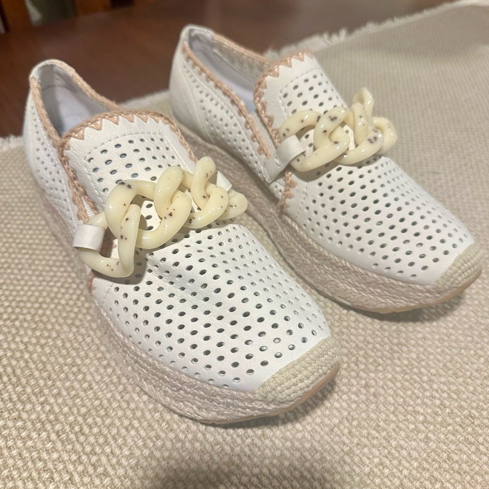 Dolce Vita White and Cream Flats with Perforated Design
